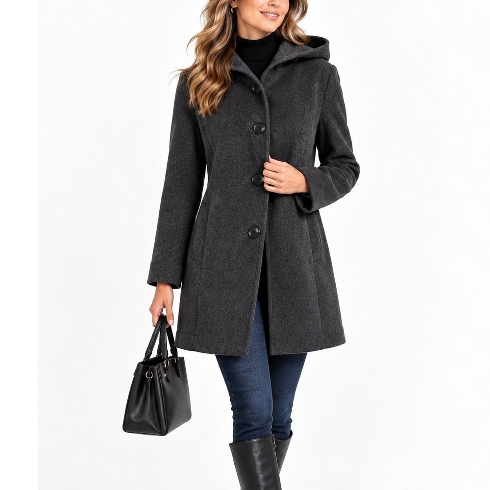 Forecaster of Boston Charcoal Gray Lambswool Blend Button Front Pea Coat Size 10